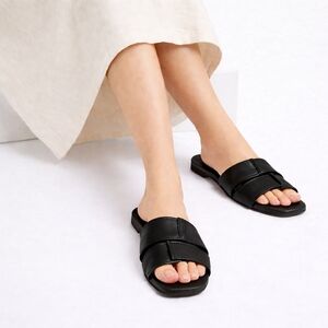 Bruno Magli Slide Sandals 12 Black Nappa Leather Nala Intrecciato Luxury New$275